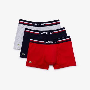  Lacoste Active Erkek 3'lü Lacivert/Kırmızı/Gri Boxer