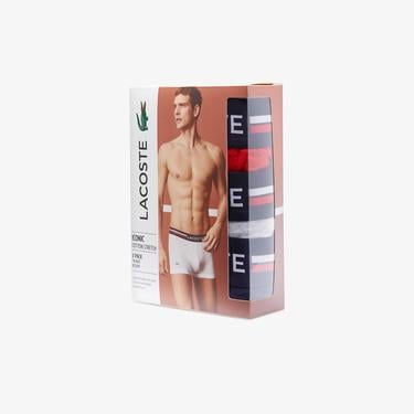  Lacoste Active Erkek 3'lü Lacivert/Kırmızı/Gri Boxer