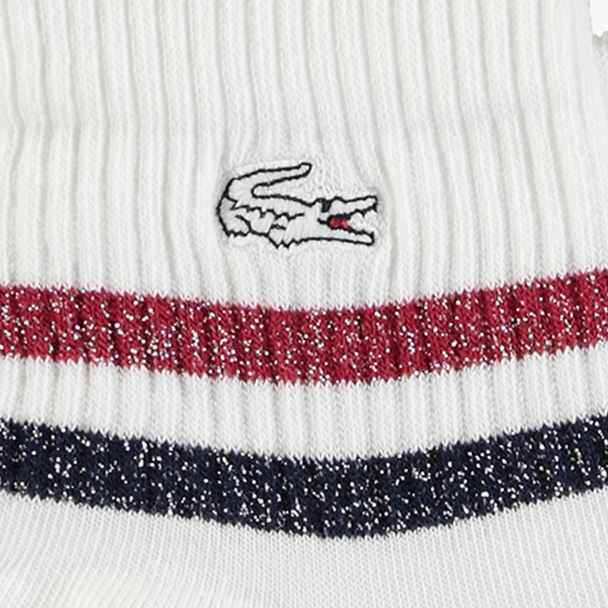 Lacoste Unisex Çizgili Kısa Beyaz Çorap