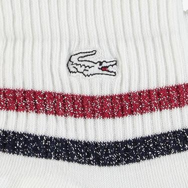  Lacoste Unisex Çizgili Kısa Beyaz Çorap