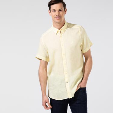  Nautica Erkek Sarı Classic Fit Kısa Kollu Keten Gömlek