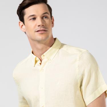  Nautica Erkek Sarı Classic Fit Kısa Kollu Keten Gömlek