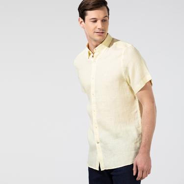  Nautica Erkek Sarı Classic Fit Kısa Kollu Keten Gömlek