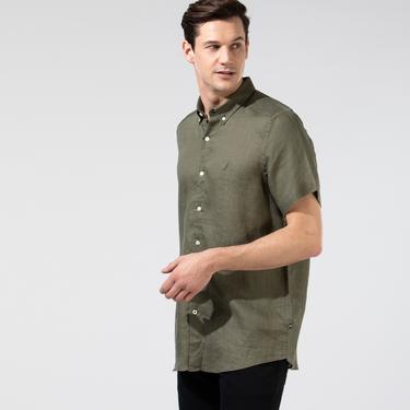  Nautica Erkek Yeşil Classic Fit Kısa Kollu Keten Gömlek