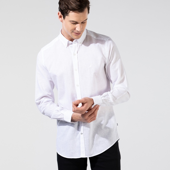  Nautica Erkek Beyaz Slim Fit Gömlek