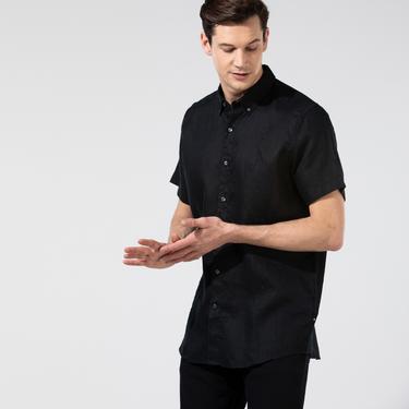  Nautica Erkek Siyah Classic Fit Keten Gömlek