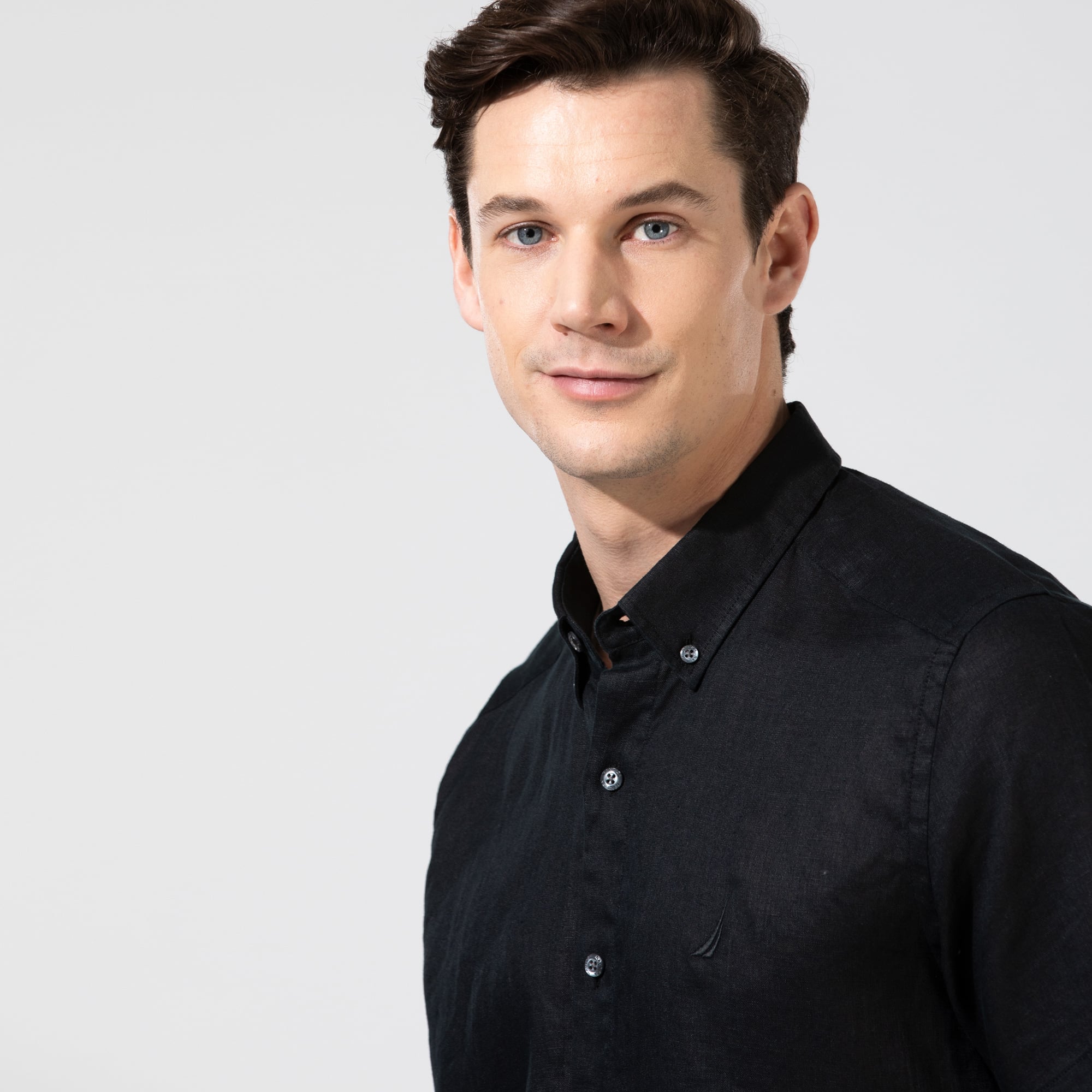 Nautica Erkek Siyah Classic Fit Keten Gömlek