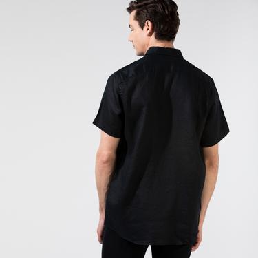  Nautica Erkek Siyah Classic Fit Keten Gömlek