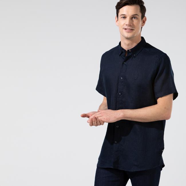  Nautica Lacivert Classic Fit Keten Gömlek