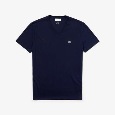  Lacoste Erkek Slim Fit V Yaka Lacivert T-Shirt