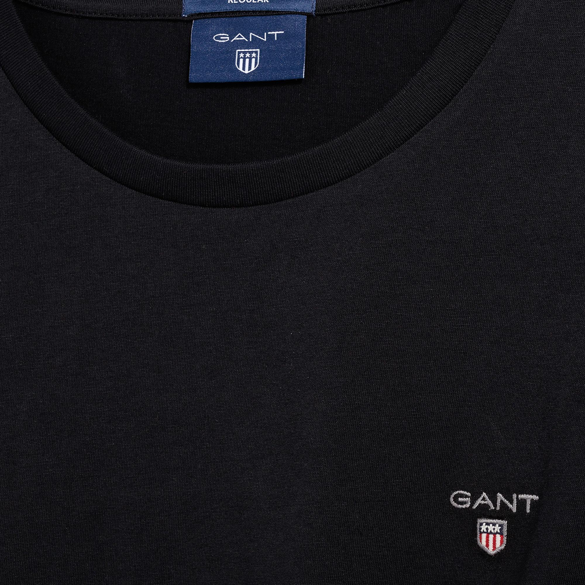 GANT Erkek Siyah Regular Fit Bisiklet Yaka T-Shirt