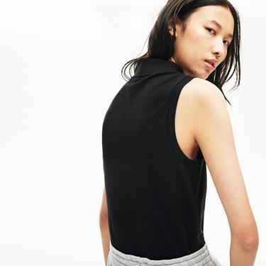  L.12.D Kadın Slim Fit Kolsuz Siyah Polo