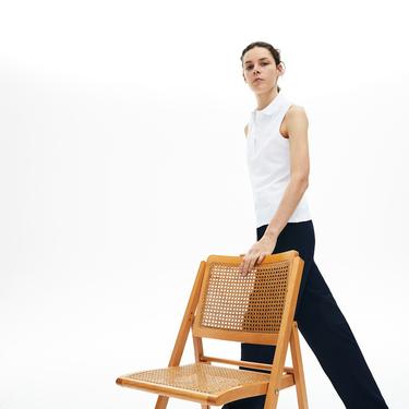  Lacoste L.12.D Kadın Slim Fit Kolsuz Beyaz Polo