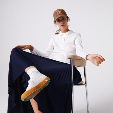  Kadın Slim Fit Uzun Kollu Beyaz Polo