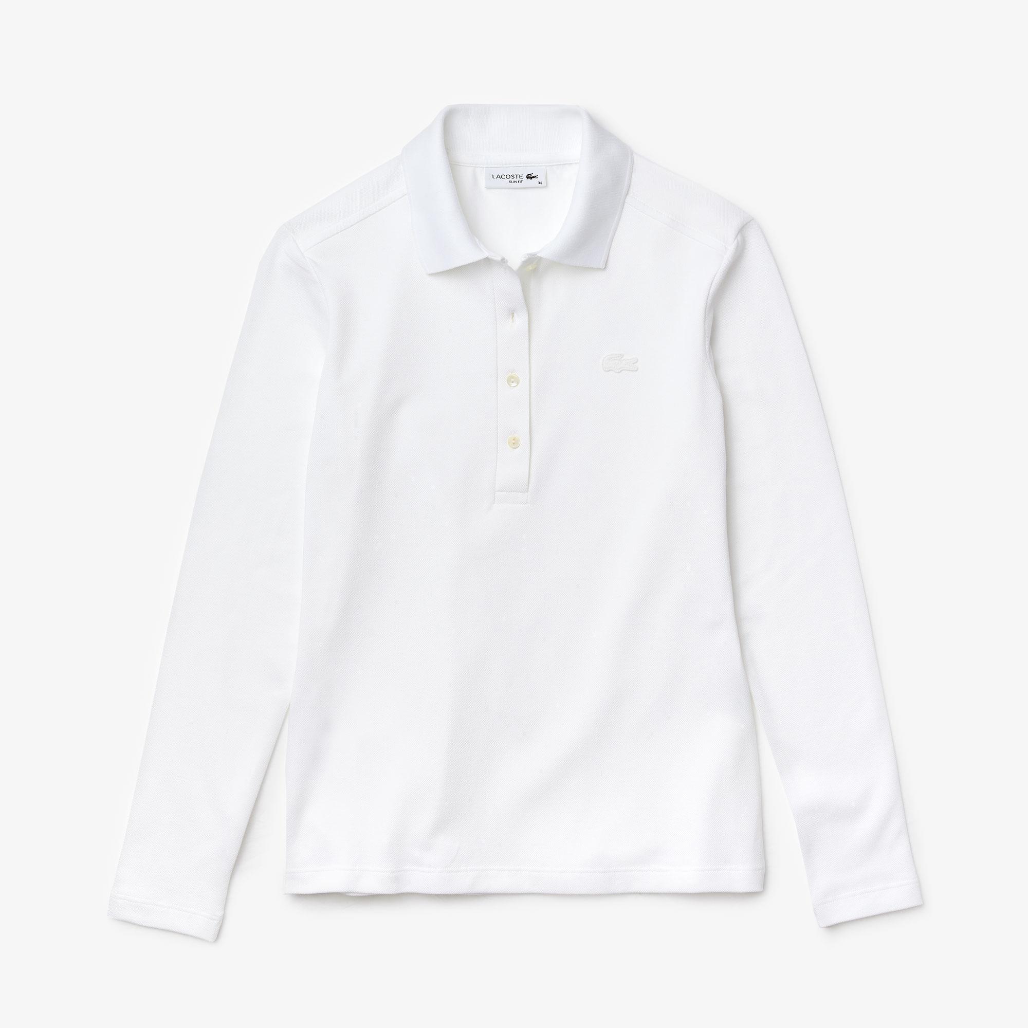Lacoste Kadın Slim Fit Uzun Kollu Beyaz Polo