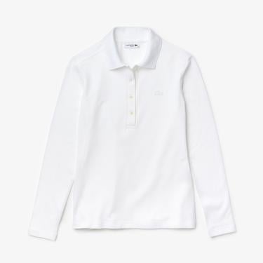  Kadın Slim Fit Uzun Kollu Beyaz Polo
