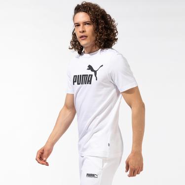  Puma Ess Logo Erkek Beyaz Bisiklet Yaka T-Shirt