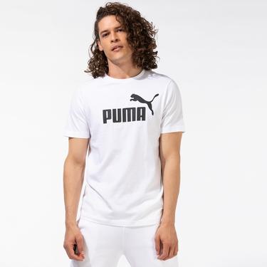  Puma Ess Logo Erkek Beyaz Bisiklet Yaka T-Shirt
