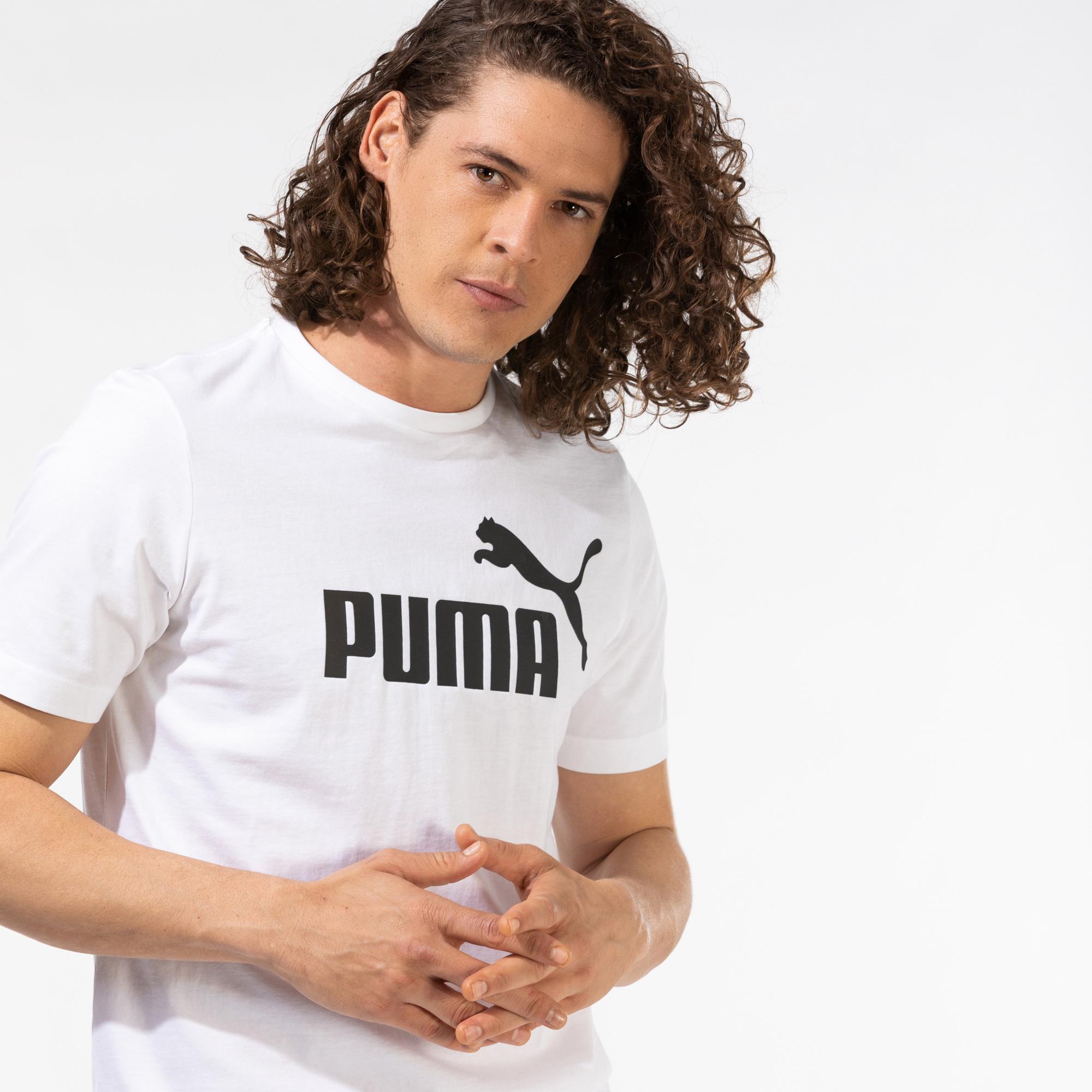 Puma Ess Logo Erkek Beyaz Bisiklet Yaka T-Shirt