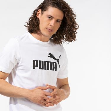  Puma Ess Logo Erkek Beyaz Bisiklet Yaka T-Shirt