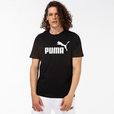  Puma ESS Logo Erkek Siyah Bisiklet Yaka T-Shirt