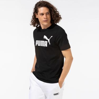  Puma ESS Logo Erkek Siyah Bisiklet Yaka T-Shirt
