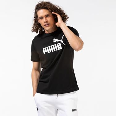 Puma ESS Logo Erkek Siyah Bisiklet Yaka T-Shirt