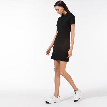  Lacoste Kadın Slim Fit Kısa Kollu Polo Yaka Siyah Elbise