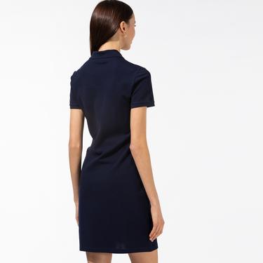  Lacoste Kadın Slim Fit Kısa Kollu Polo Yaka Lacivert Elbise