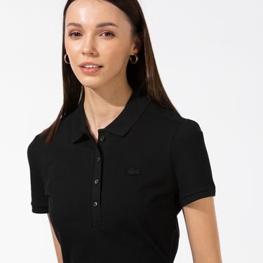  Lacoste Kadın Slim Fit Kısa Kollu Polo Yaka Siyah Elbise