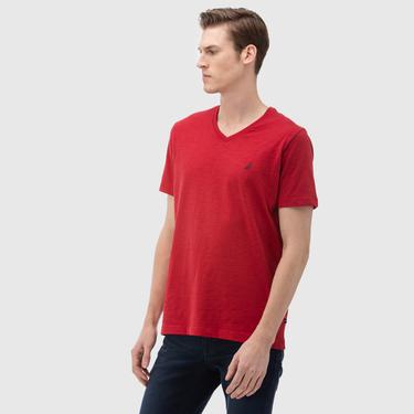  Nautica Erkek Kırmızı Kısa Kollu V Yaka Slim Fit T-Shirt
