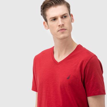  Nautica Erkek Kırmızı Kısa Kollu V Yaka Slim Fit T-Shirt