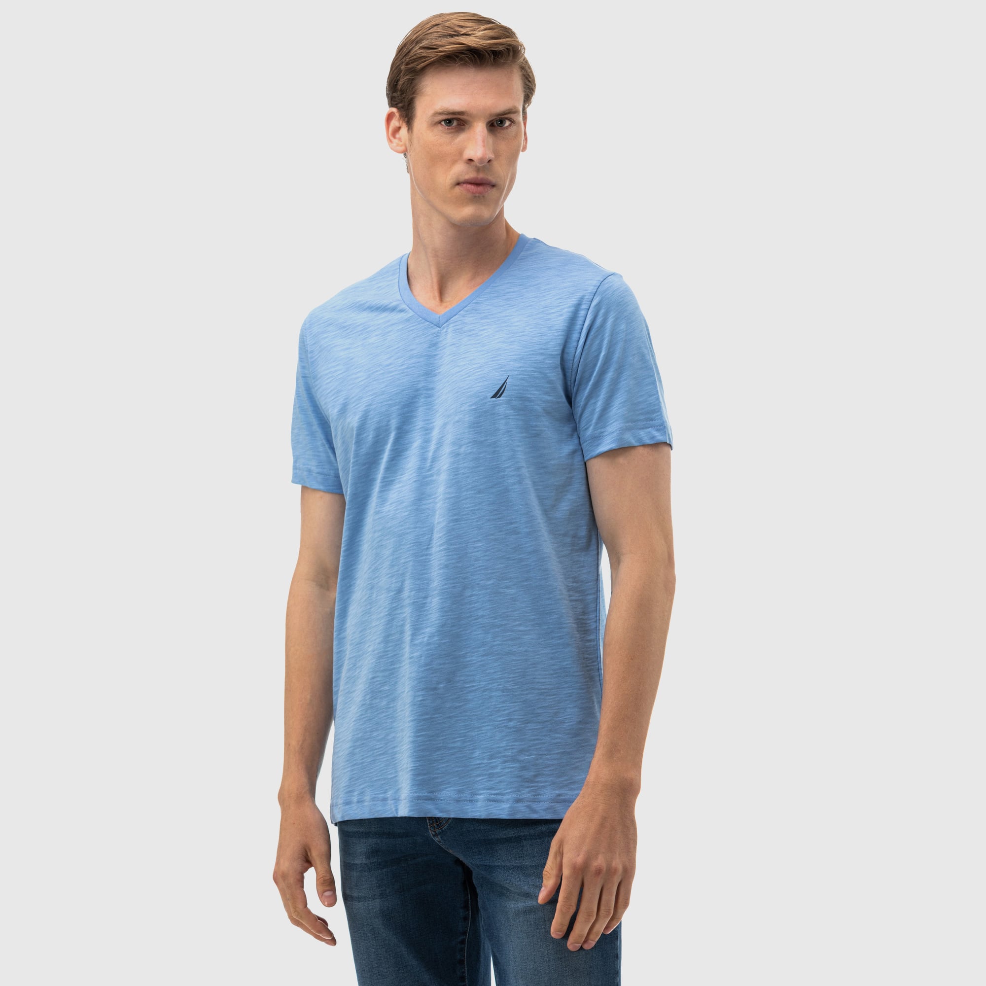  Nautica Erkek Mavi V-Yaka T-Shirt