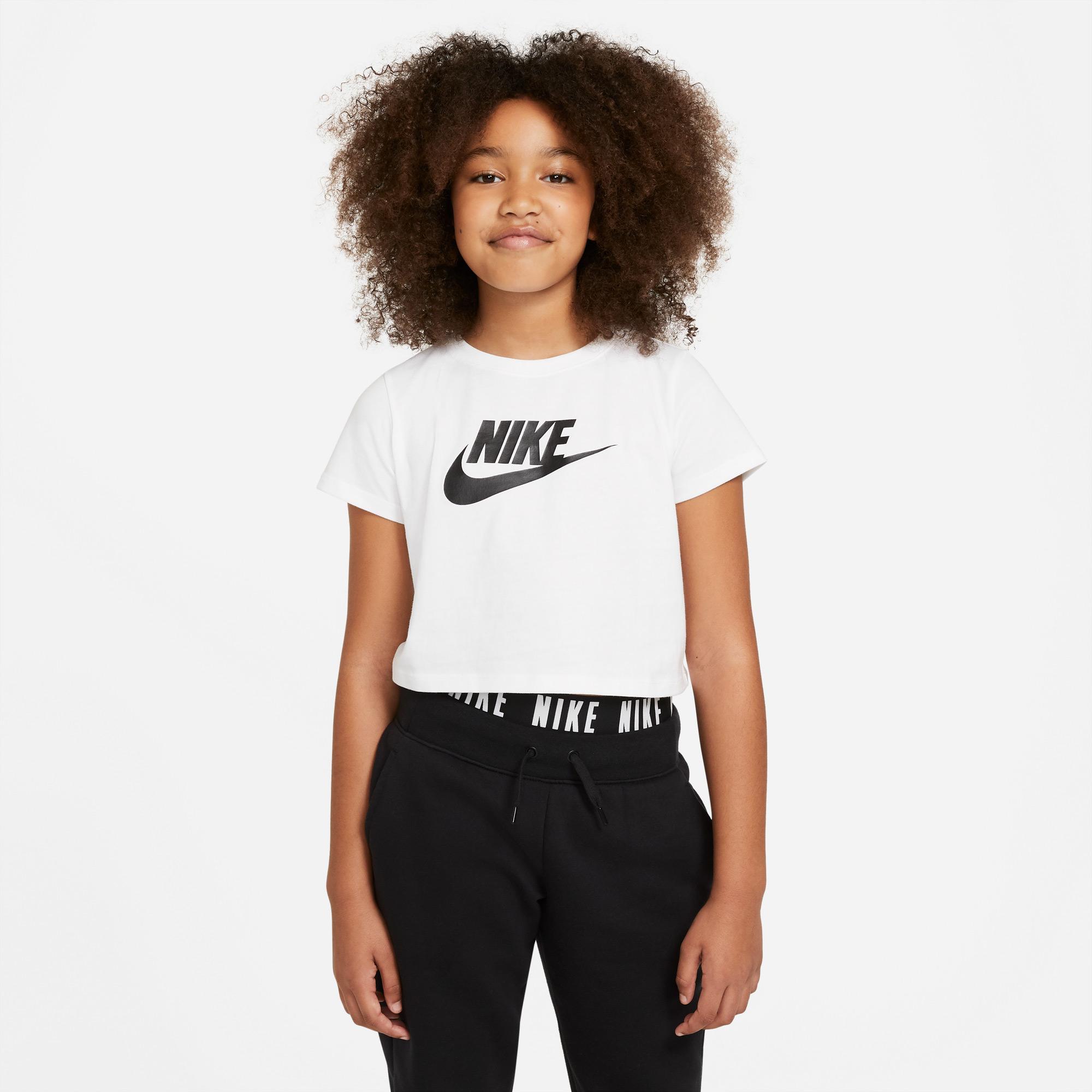 Nike Girls Sportswear Futura Çocuk Beyaz Crop T-Shirt
