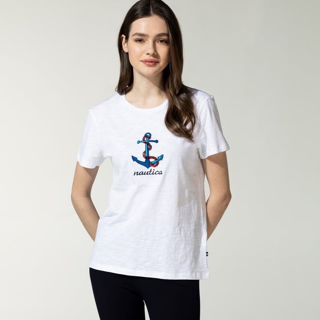  Nautica Kadın Beyaz Baskılı T-Shirt
