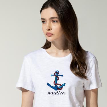  Nautica Kadın Beyaz Baskılı T-Shirt