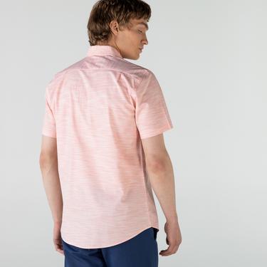  Lacoste Erkek Slim Fit Kısa Kollu Desenli Açık Pembe Gömlek