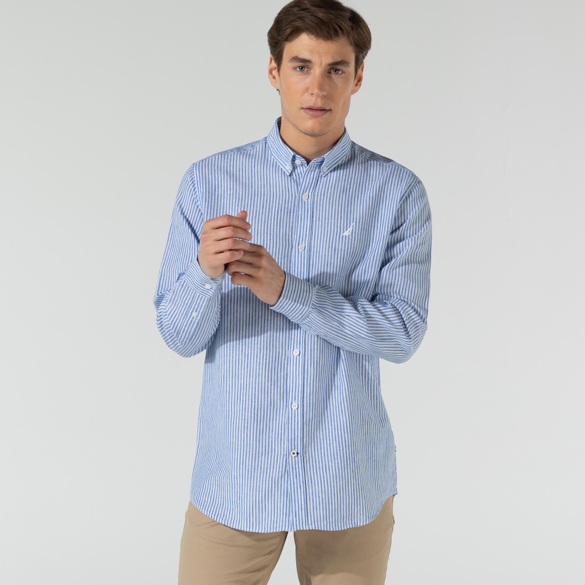 Nautica Erkek Lacivert Classic Fit Kareli Uzun Kollu Gömlek