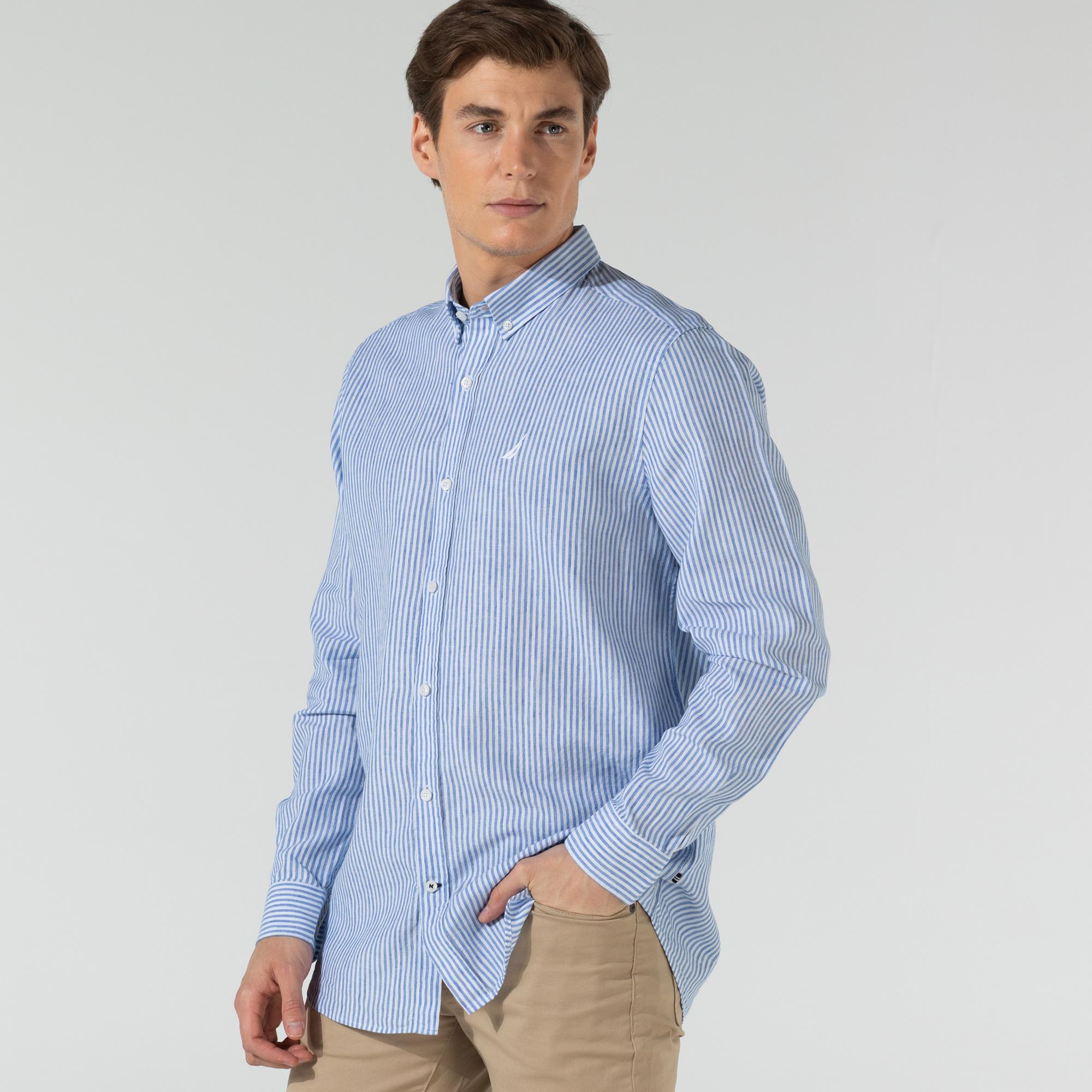 Nautica Erkek Lacivert Classic Fit Kareli Uzun Kollu Gömlek