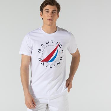  Nautica Erkek Beyaz Oversize Baskılı T-Shirt