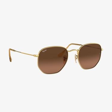  RAY-BAN 0RB3548N Hexagonal Unisex Gold Kahverengi Camlı Güneş Gözlüğü
