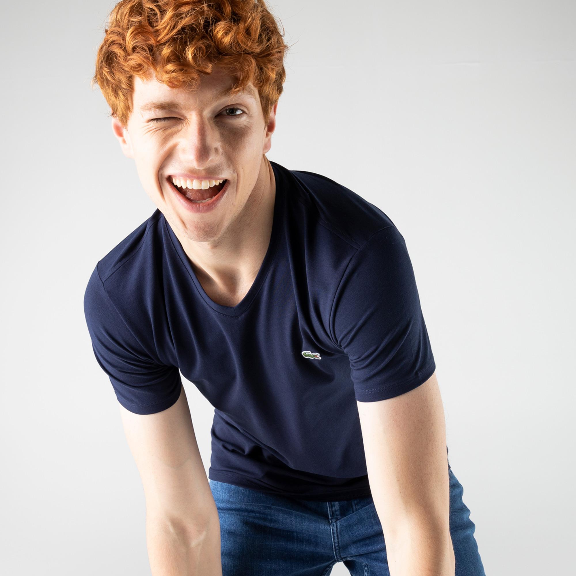 Lacoste Erkek Slim Fit V Yaka Lacivert T-Shirt