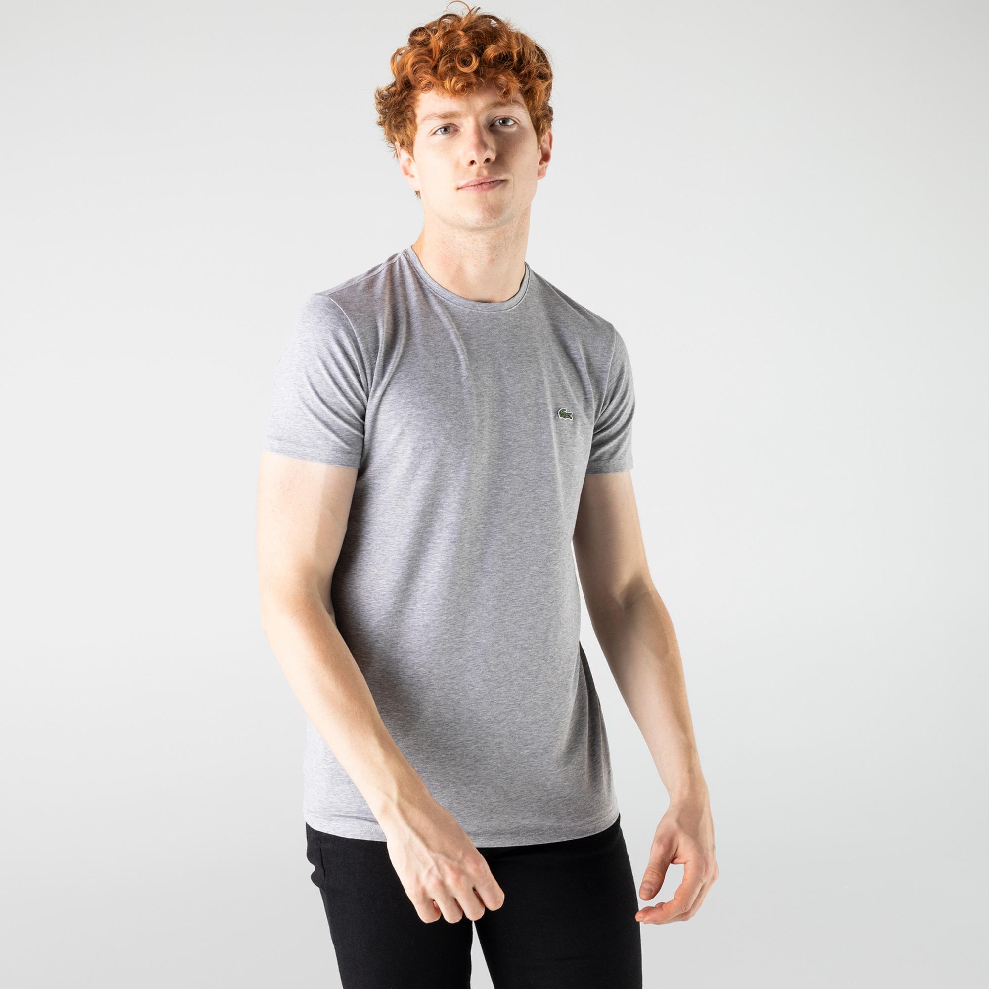 Erkek Slim Fit Bisiklet Yaka Gri T-Shirt