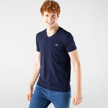  Lacoste V Yaka Lacivert T-Shirt