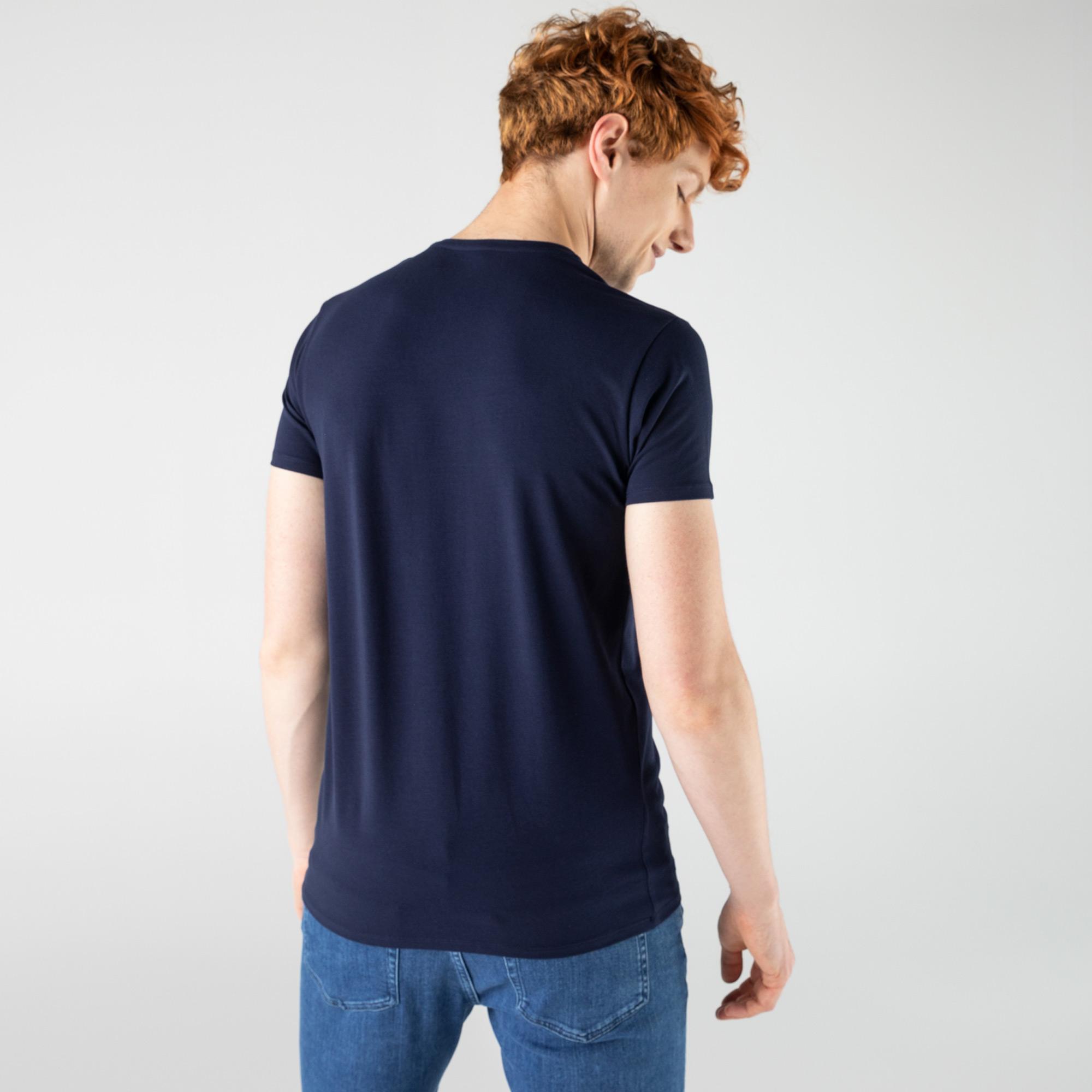 Lacoste V Yaka Lacivert T-Shirt