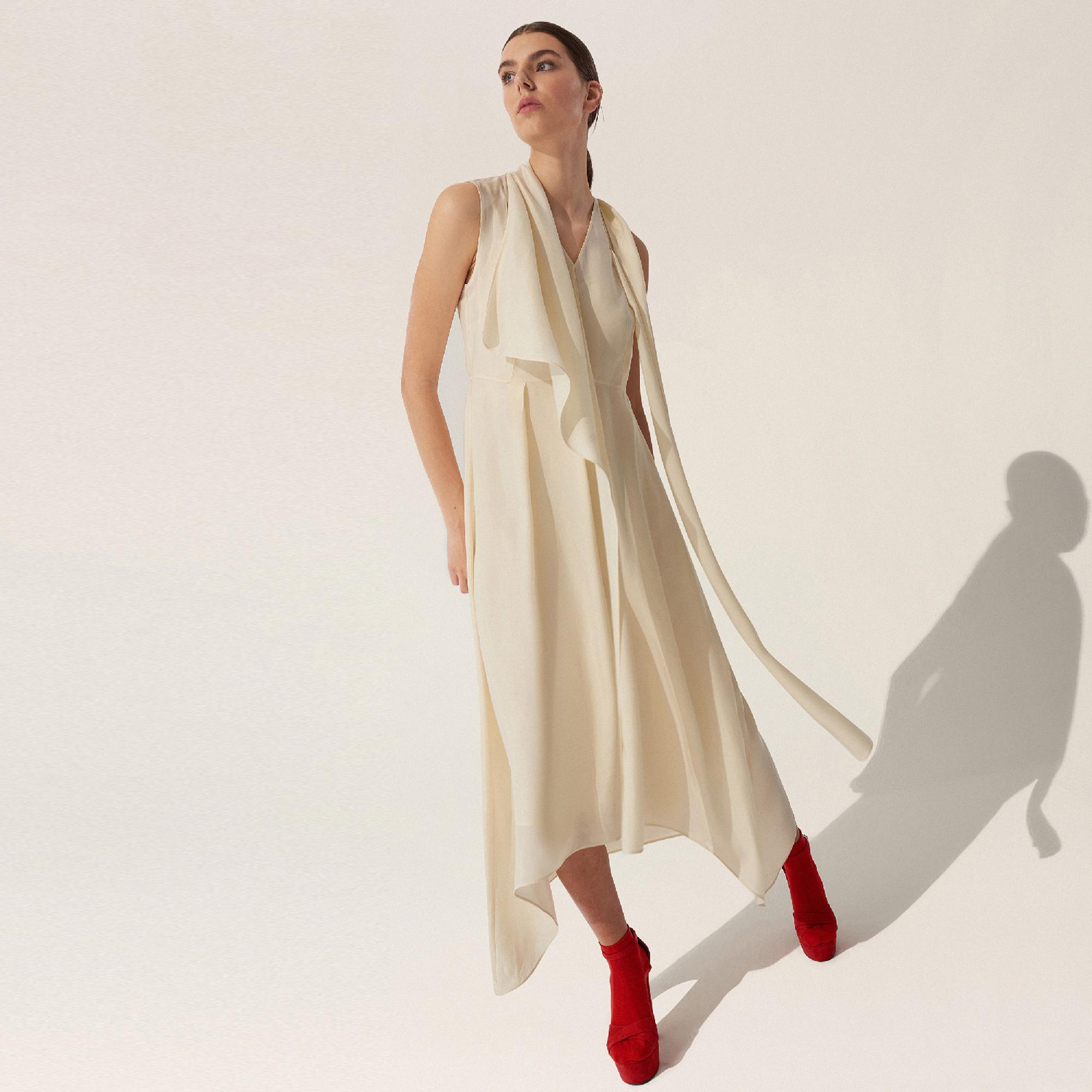 BAQA Asymmetric Kadın Krem Rengi Elbise