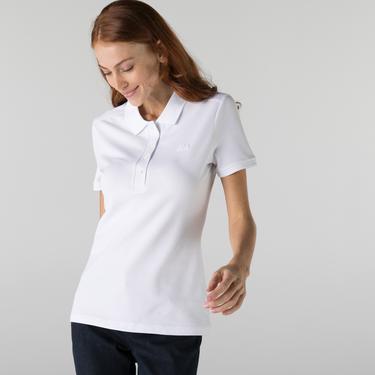  Lacoste L.12.D Kadın Slim Fit Beyaz Polo