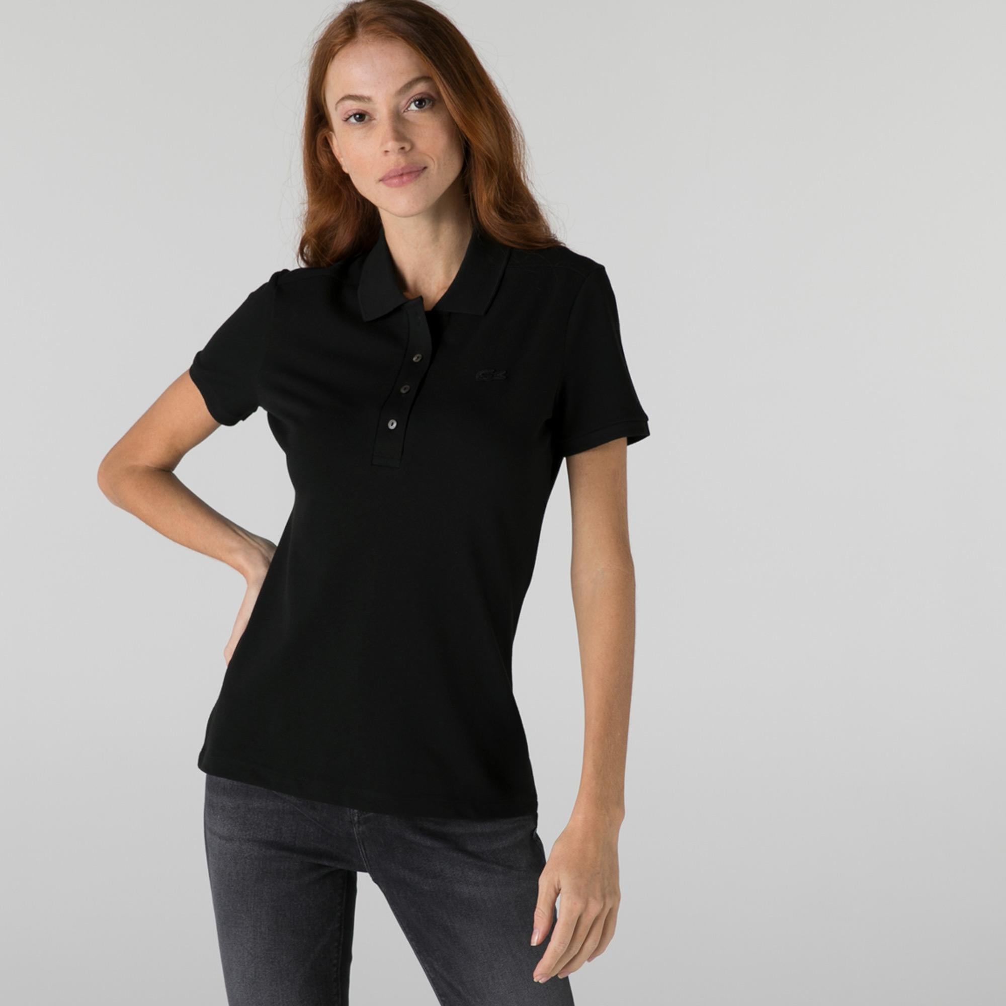 Lacoste Kadın Slim Fit Siyah Polo