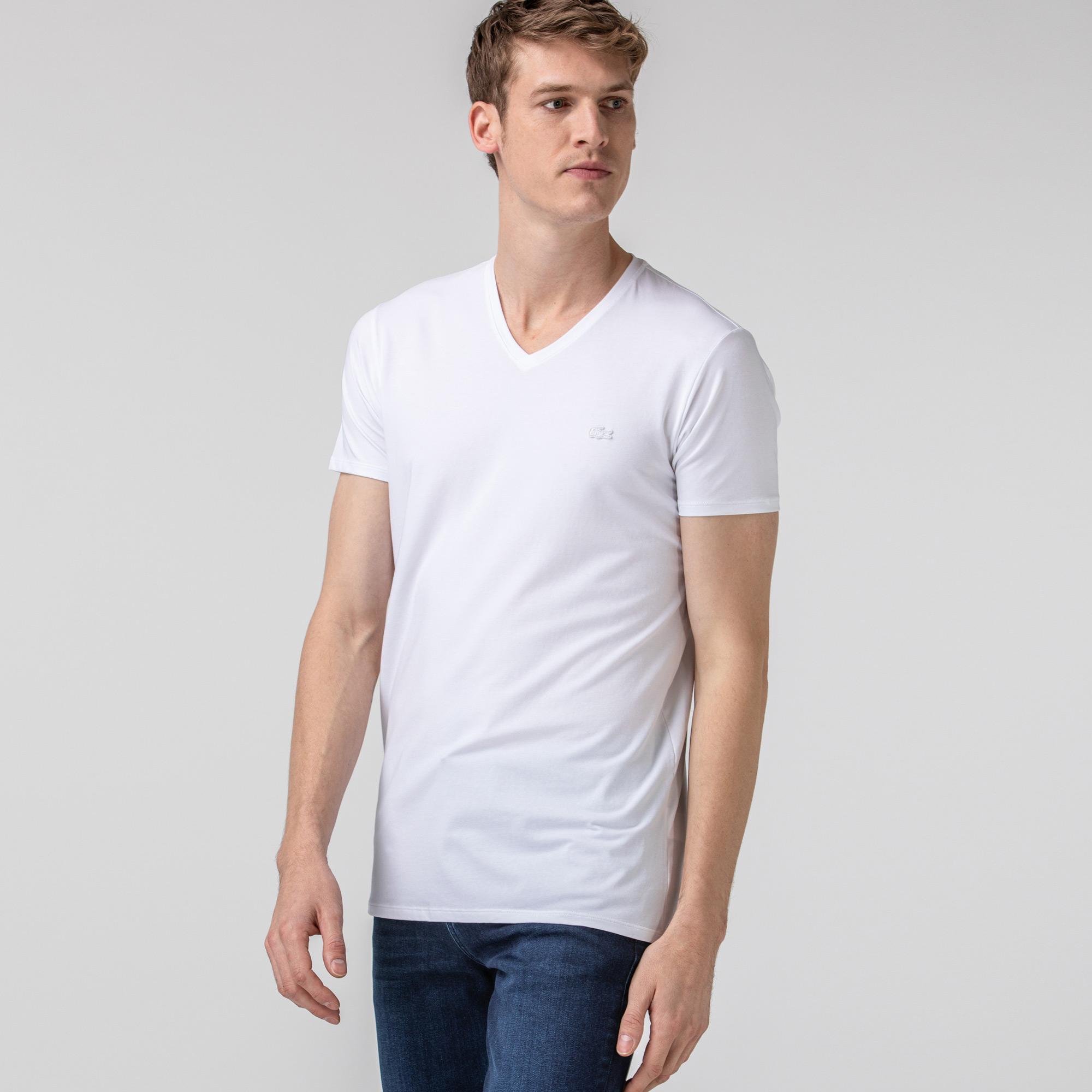 Lacoste Slim Fit V Yaka Beyaz T-Shirt