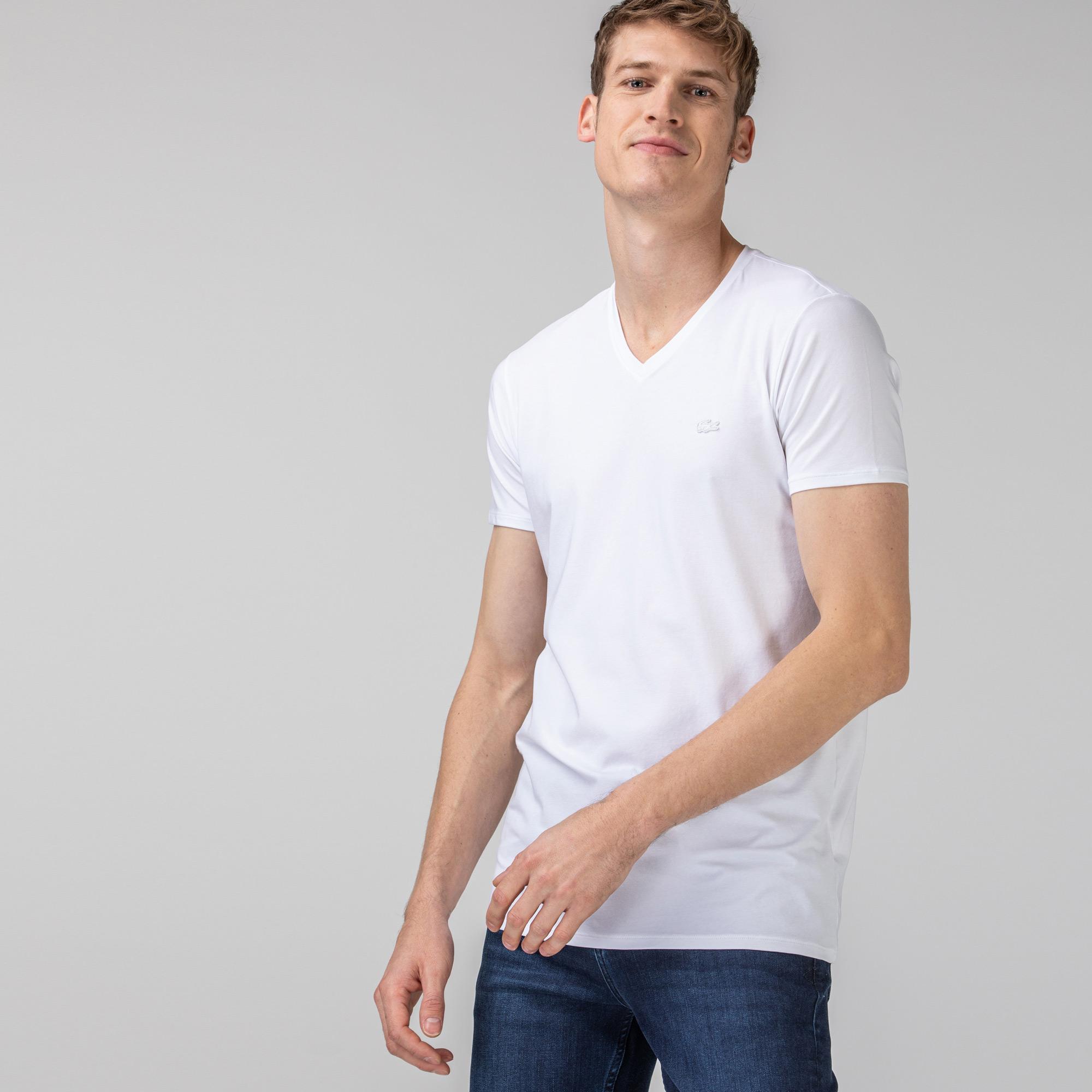 Lacoste Slim Fit V Yaka Beyaz T-Shirt